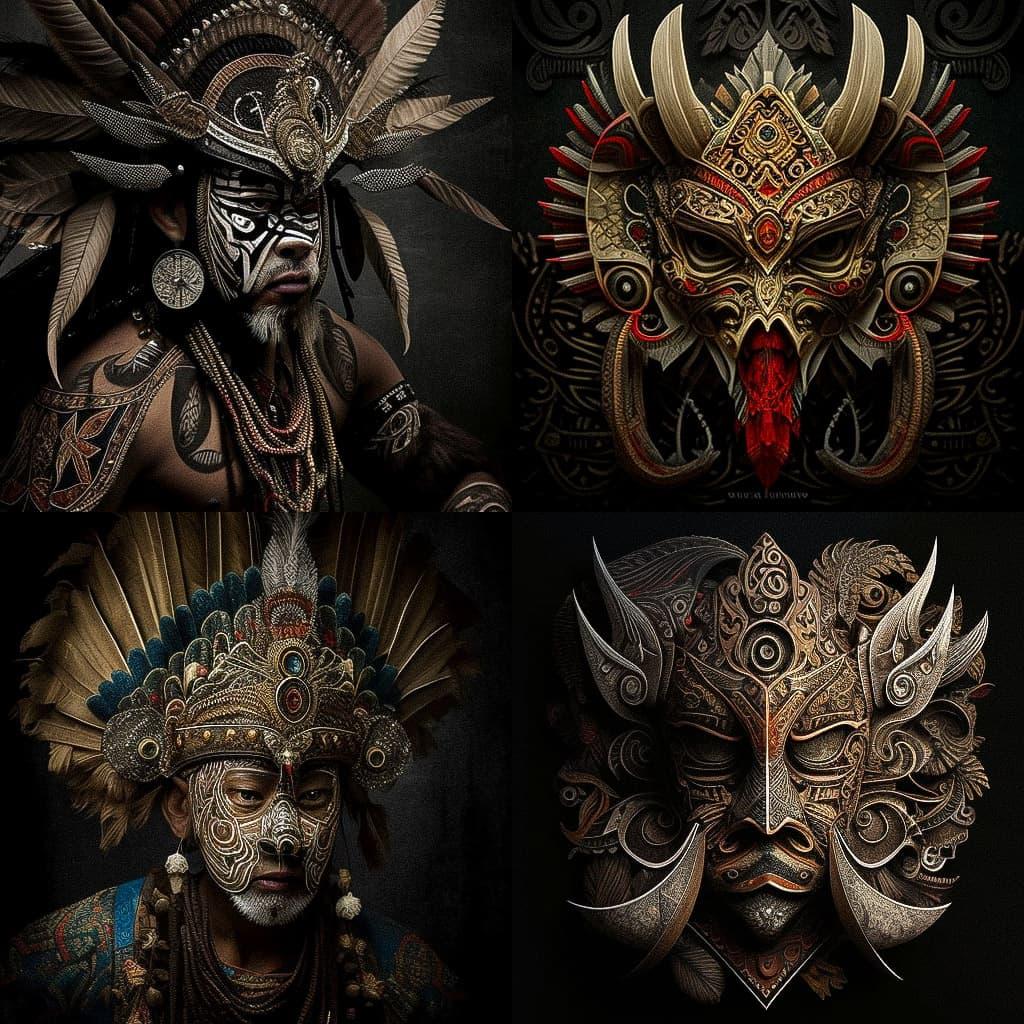 Dayak art style, Midjourney V4, render 1 of 4