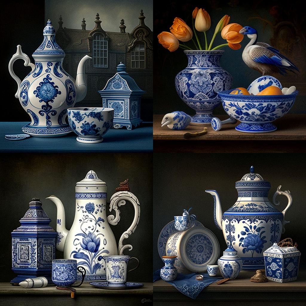 Delftware style, Midjourney V4, render 1 of 4