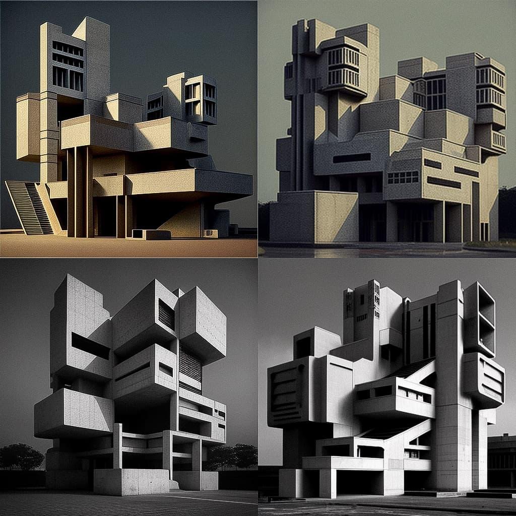 Denys Lasdun style, Midjourney V4, render 1 of 4