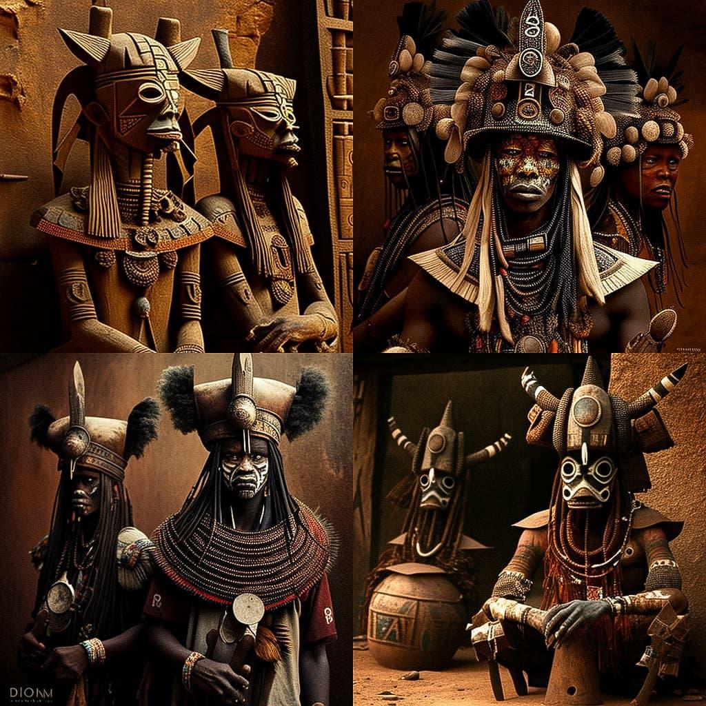 Dogon art style, Midjourney V4, render 1 of 4