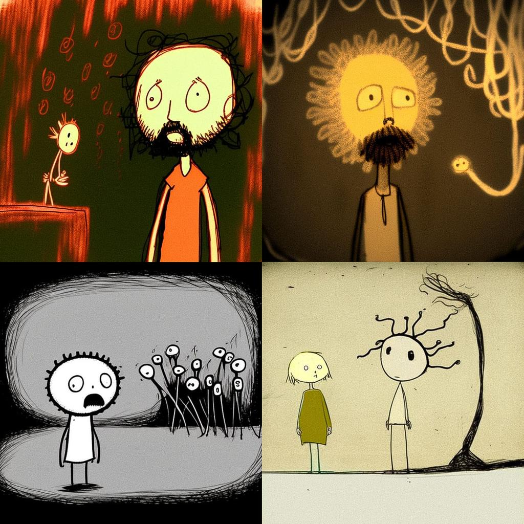 Don Hertzfeldt style, Midjourney V4, render 1 of 4