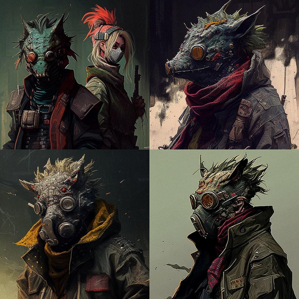 Dorohedoro style, Midjourney V4, render 1 of 4