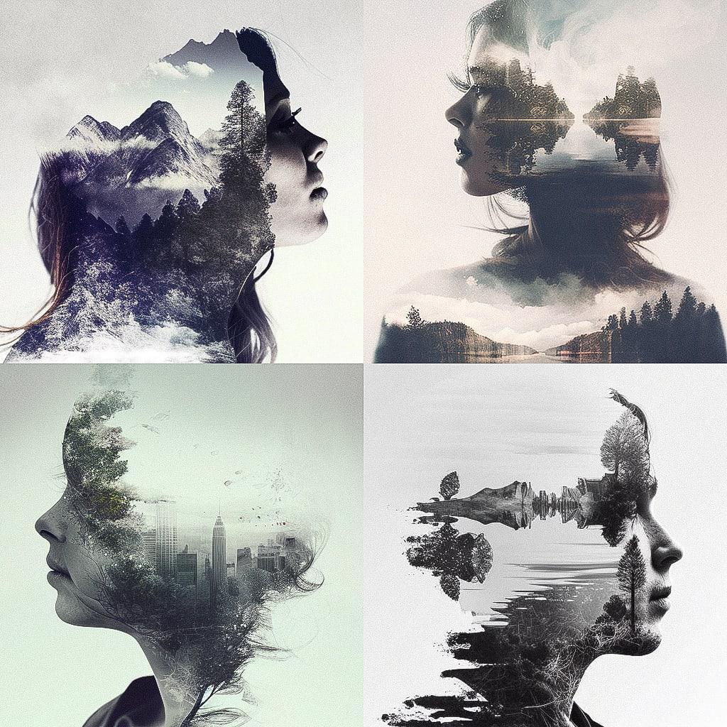 Double exposure style, Midjourney V4, render 1 of 4