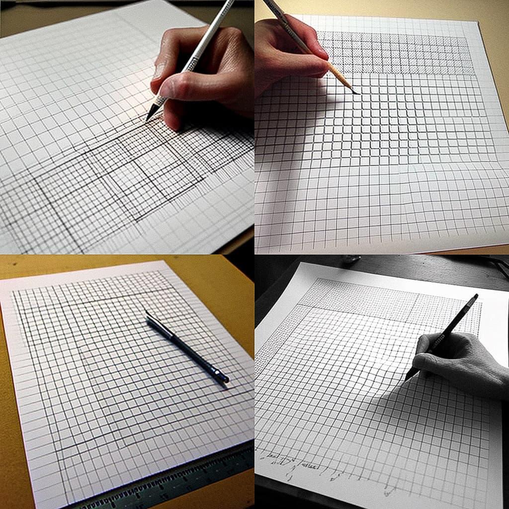 Drawing grid paper style, Midjourney V4, render 1 of 4