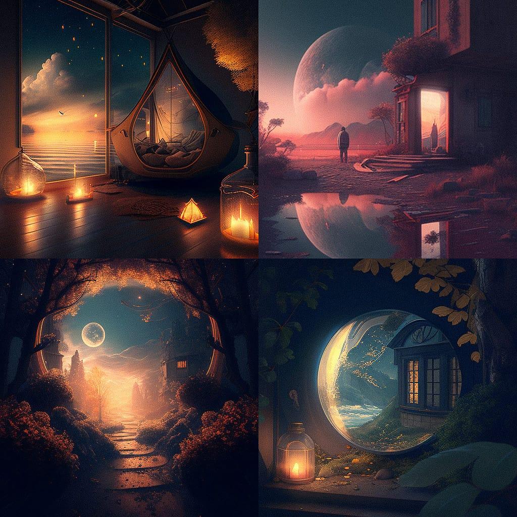 Dreamy atmosphere style, Midjourney V4, render 1 of 4