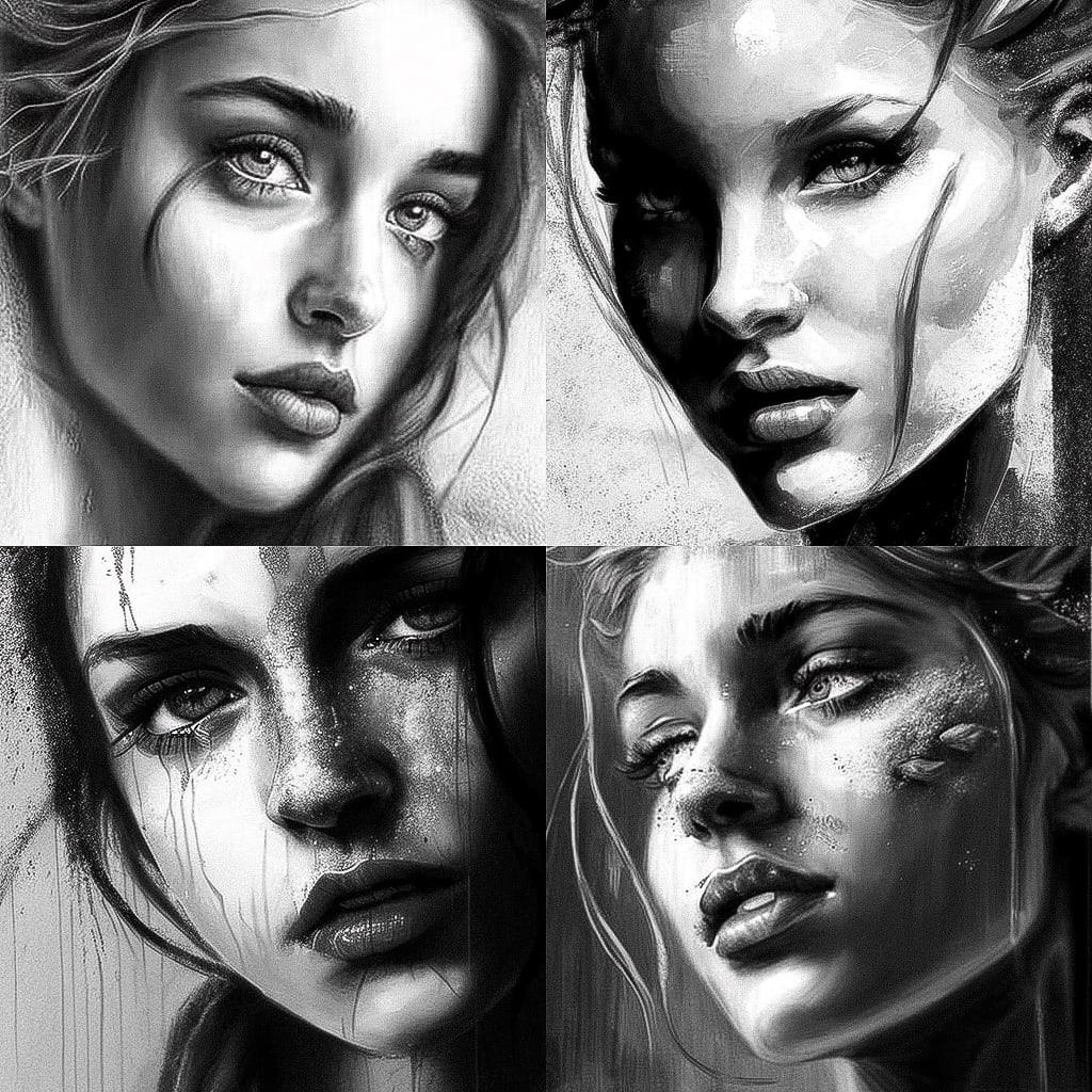 Dry brush drawing style, Midjourney V4, render 1 of 4