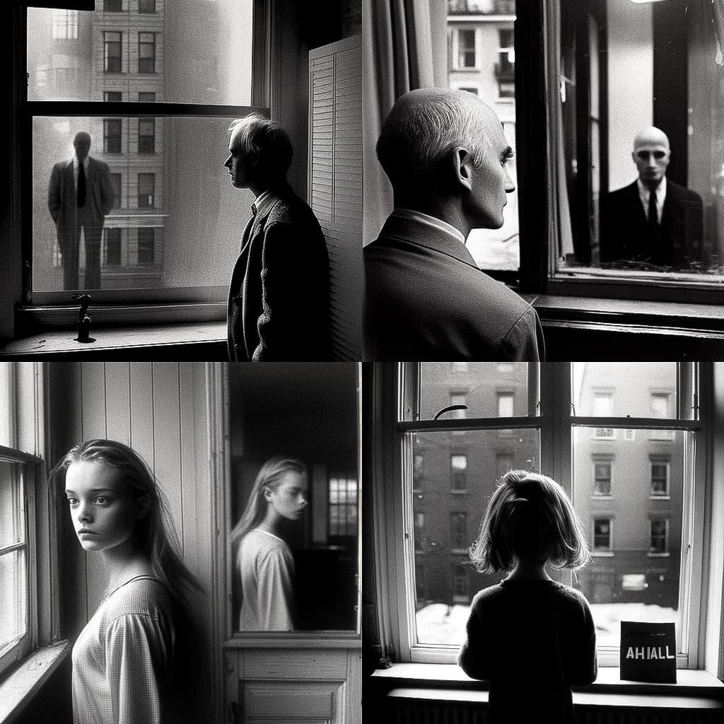 Duane Michals style, Midjourney V4, render 1 of 4