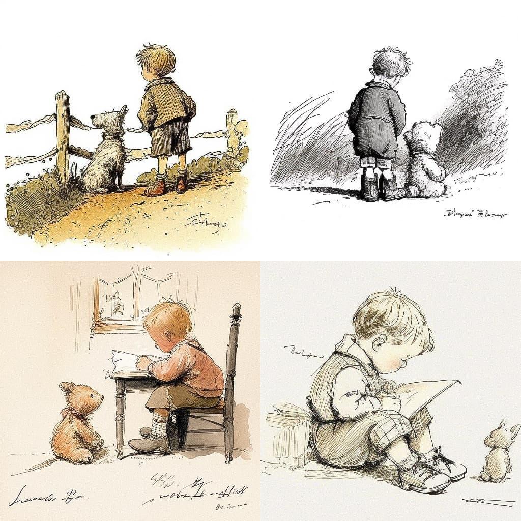 E. H. Shepard style, Midjourney V4, render 1 of 4