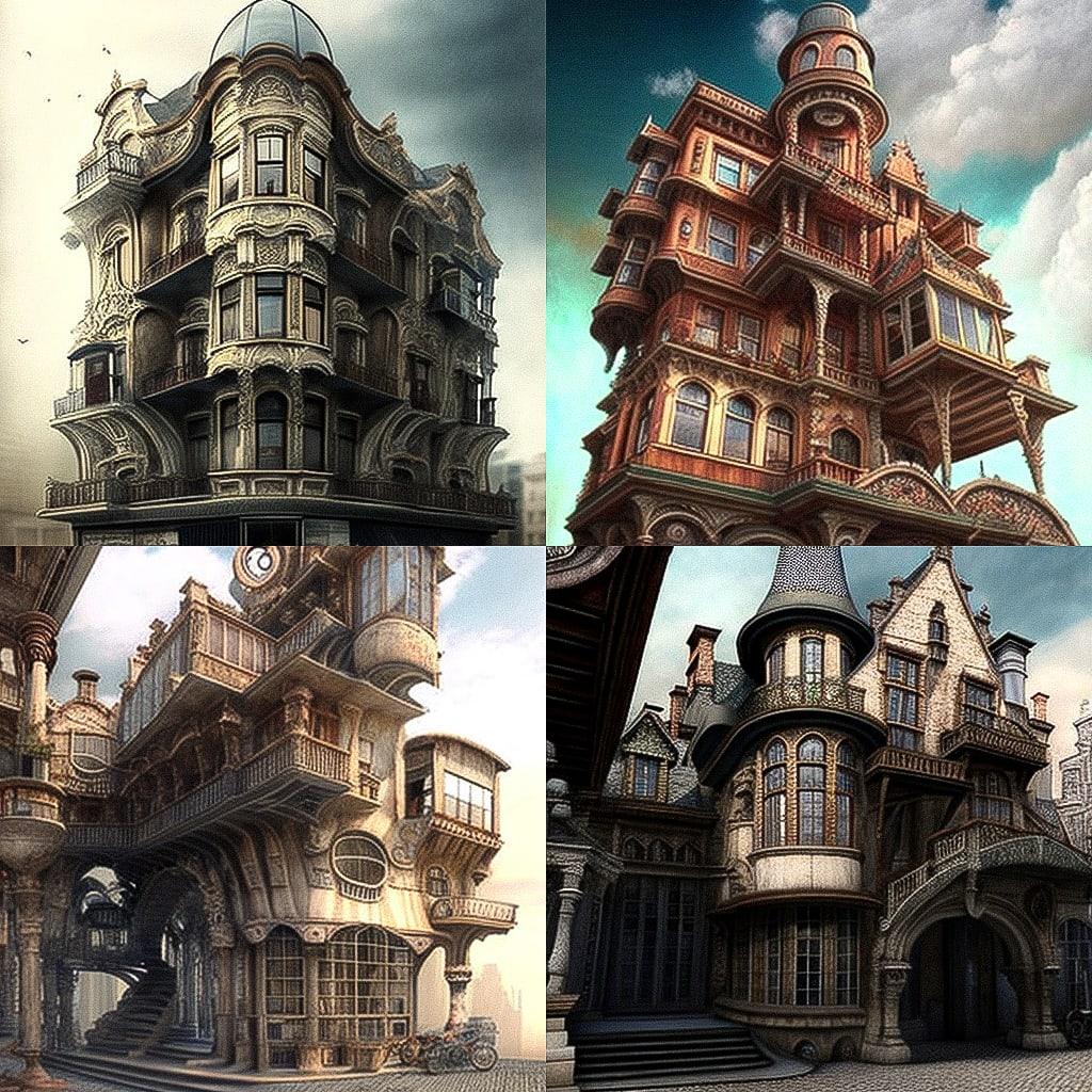 Eclectic architecture style, Midjourney V4, render 1 of 4