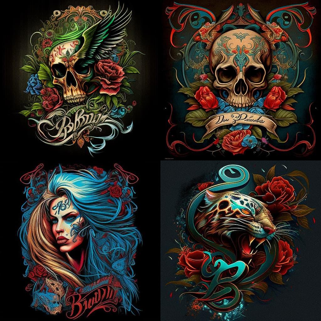 Ed Hardy style, Midjourney V4, render 1 of 4