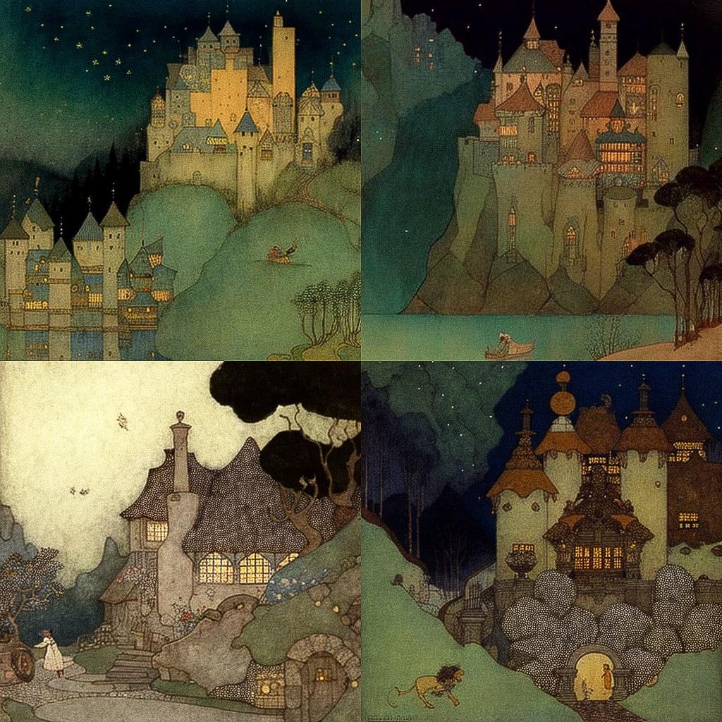 Edmund Dulac style, Midjourney V4, render 1 of 4