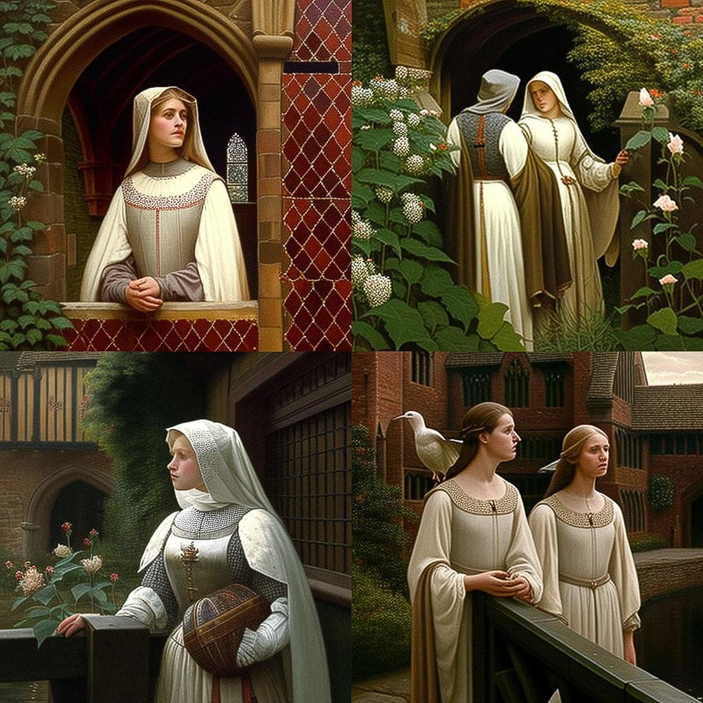 Edmund Leighton style, Midjourney V4, render 1 of 4