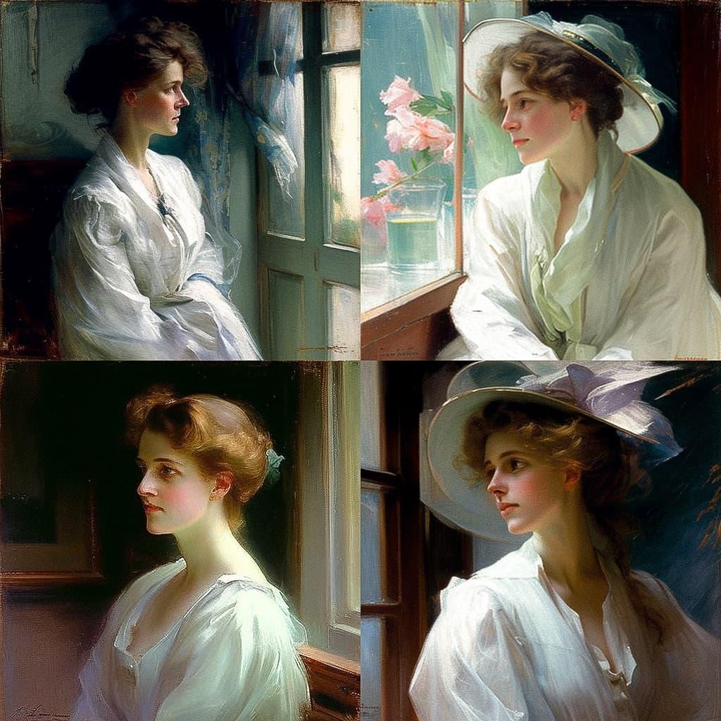 Edmund Tarbell style, Midjourney V4, render 1 of 4