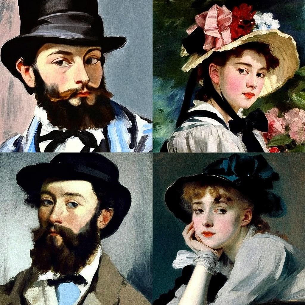 Edouard Manet style, Midjourney V4, render 1 of 4