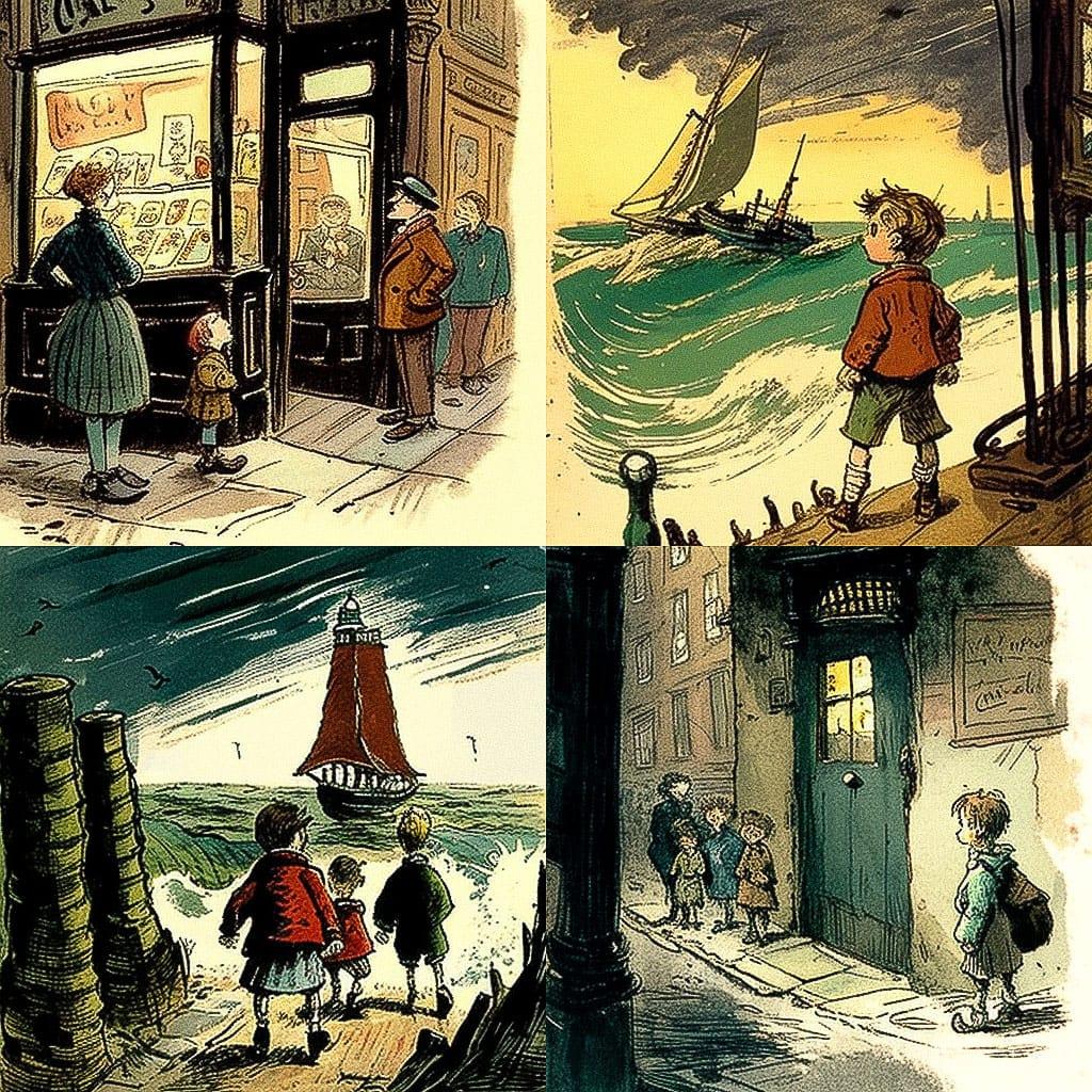 Edward Ardizzone style, Midjourney V4, render 1 of 4