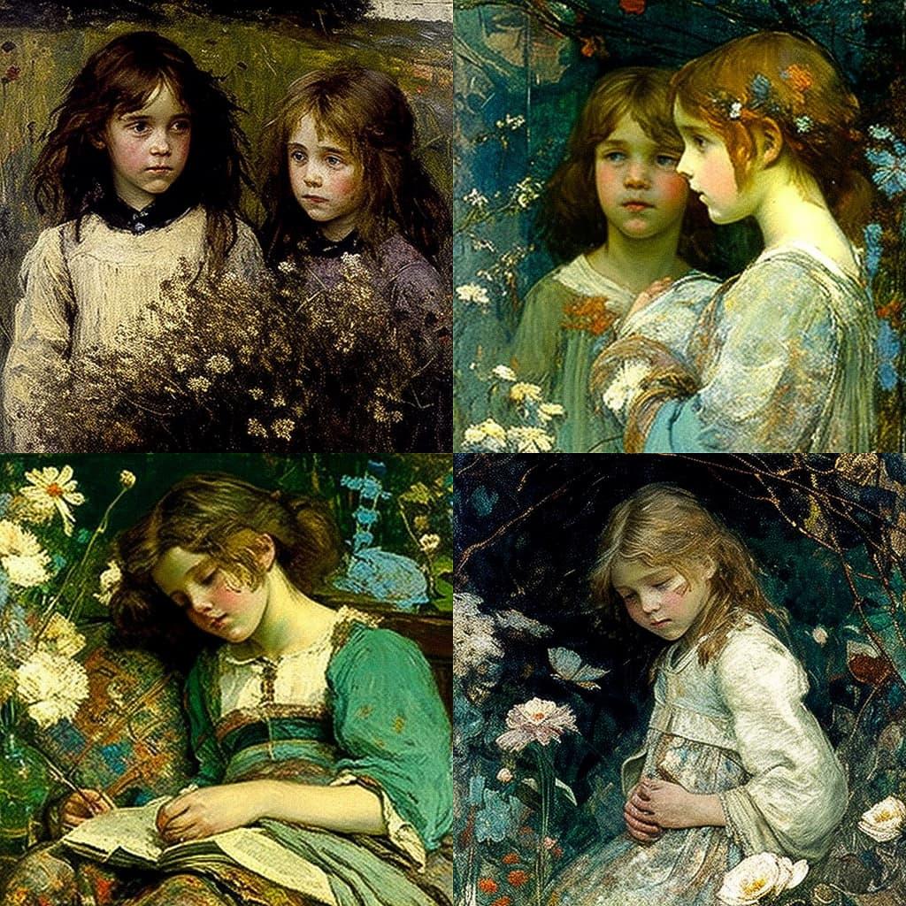 Edward Atkinson Hornel style, Midjourney V4, render 1 of 4