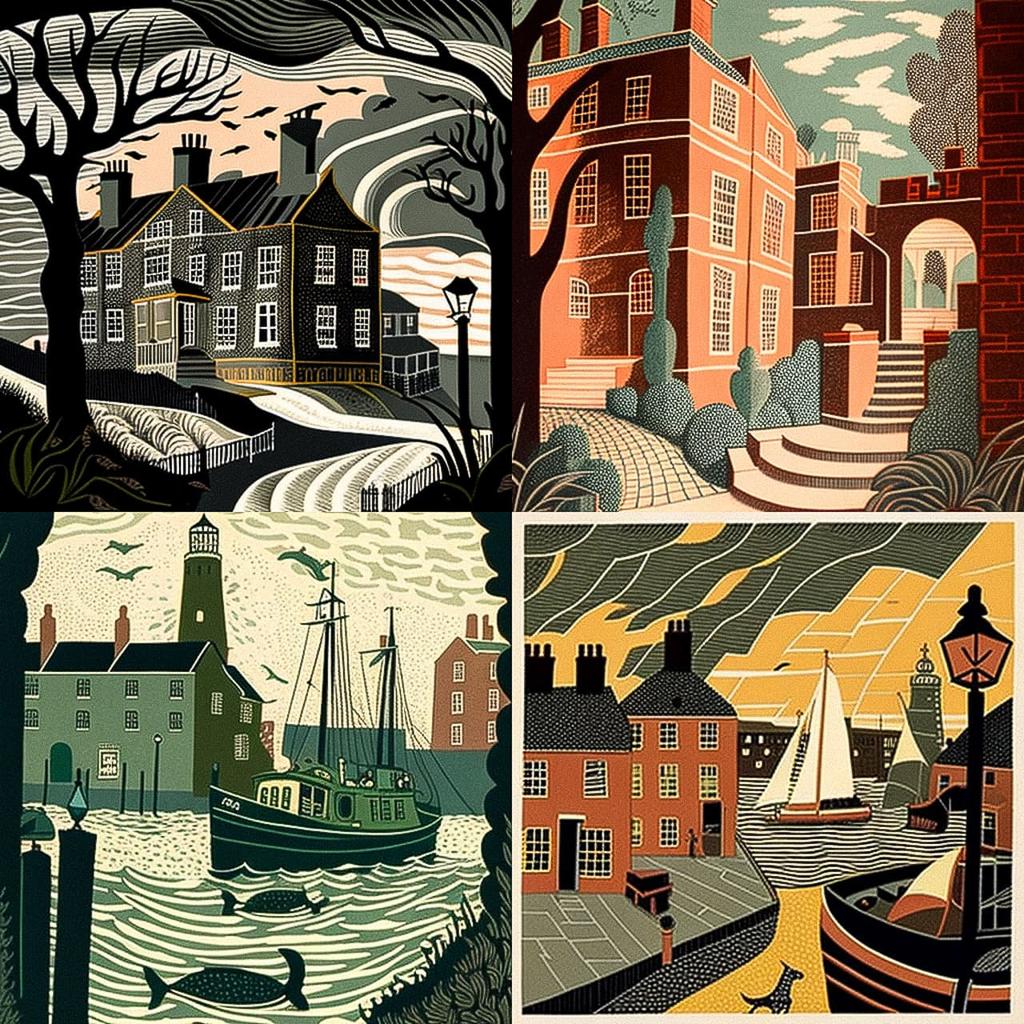 Edward Bawden style, Midjourney V4, render 1 of 4