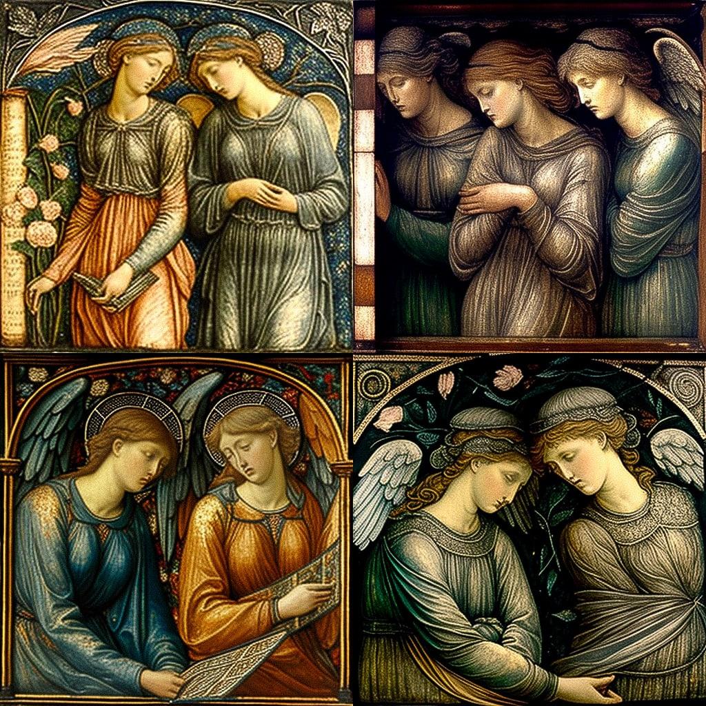 Edward Burne-Jones style, Midjourney V4, render 1 of 4