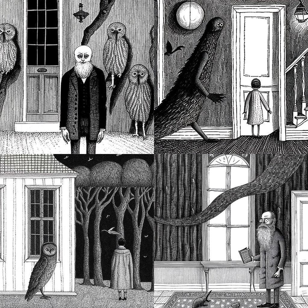 Edward Gorey style, Midjourney V4, render 1 of 4