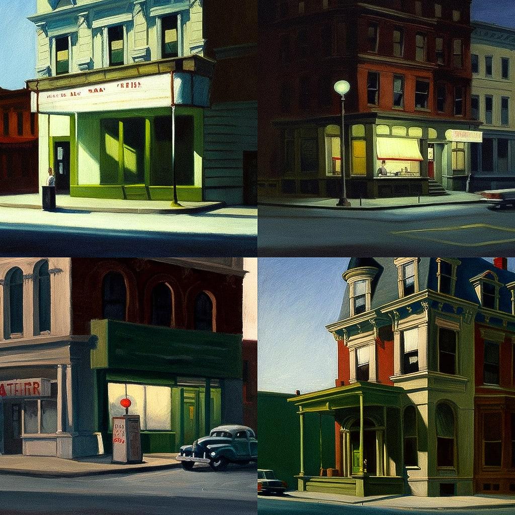 Edward Hopper style, Midjourney V4, render 1 of 4