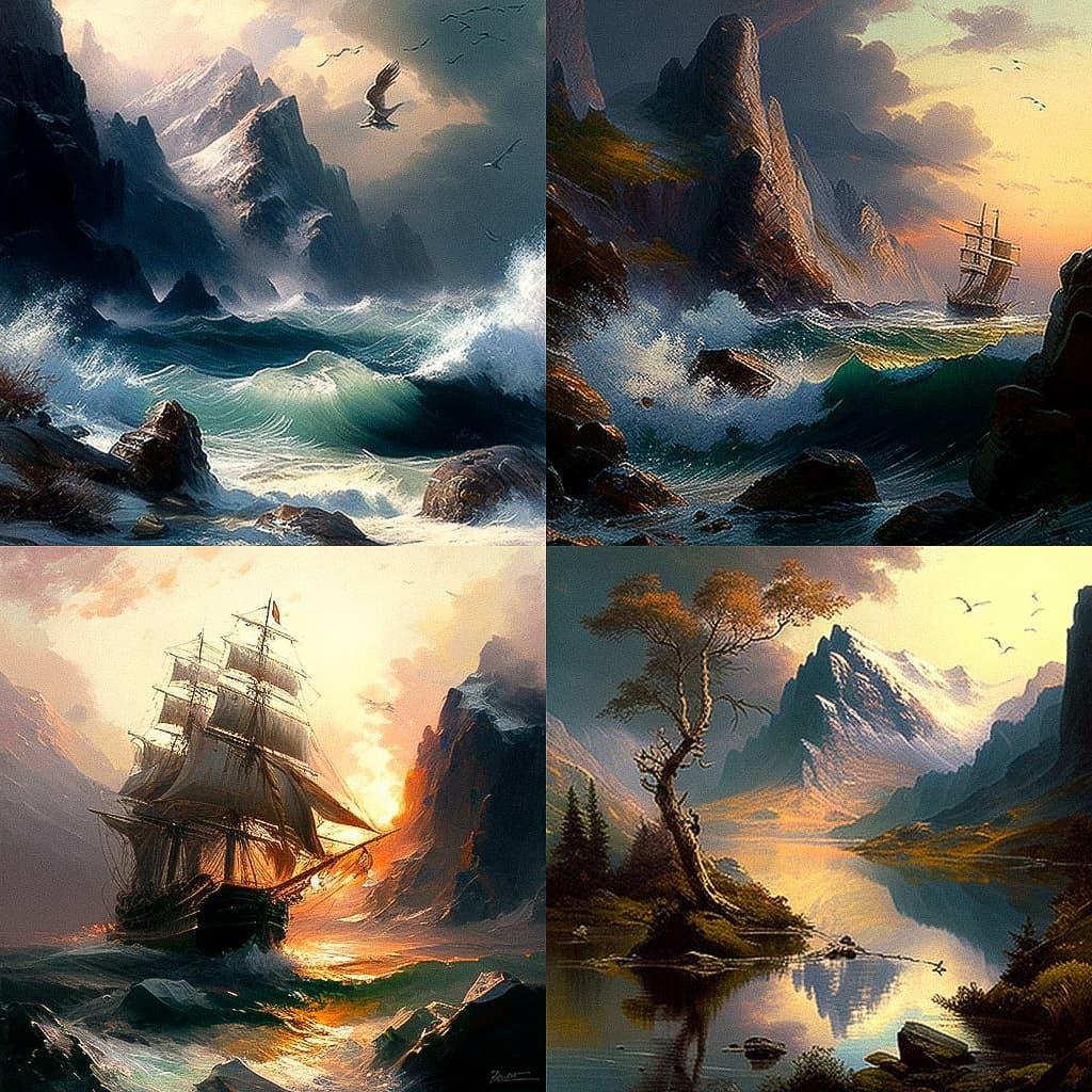 Edward Moran style, Midjourney V4, render 1 of 4