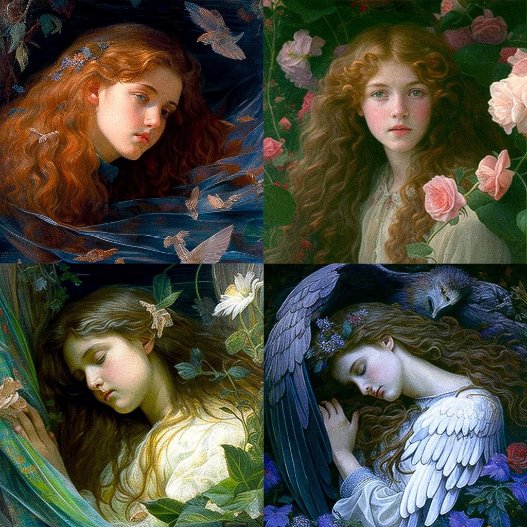 Edward Robert Hughes style, Midjourney V4, render 1 of 4