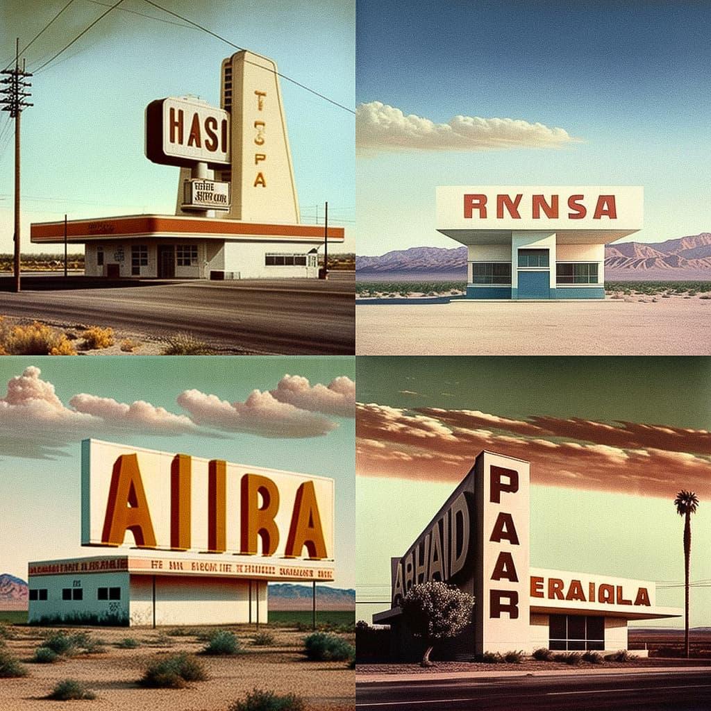 Edward Ruscha style, Midjourney V4, render 1 of 4