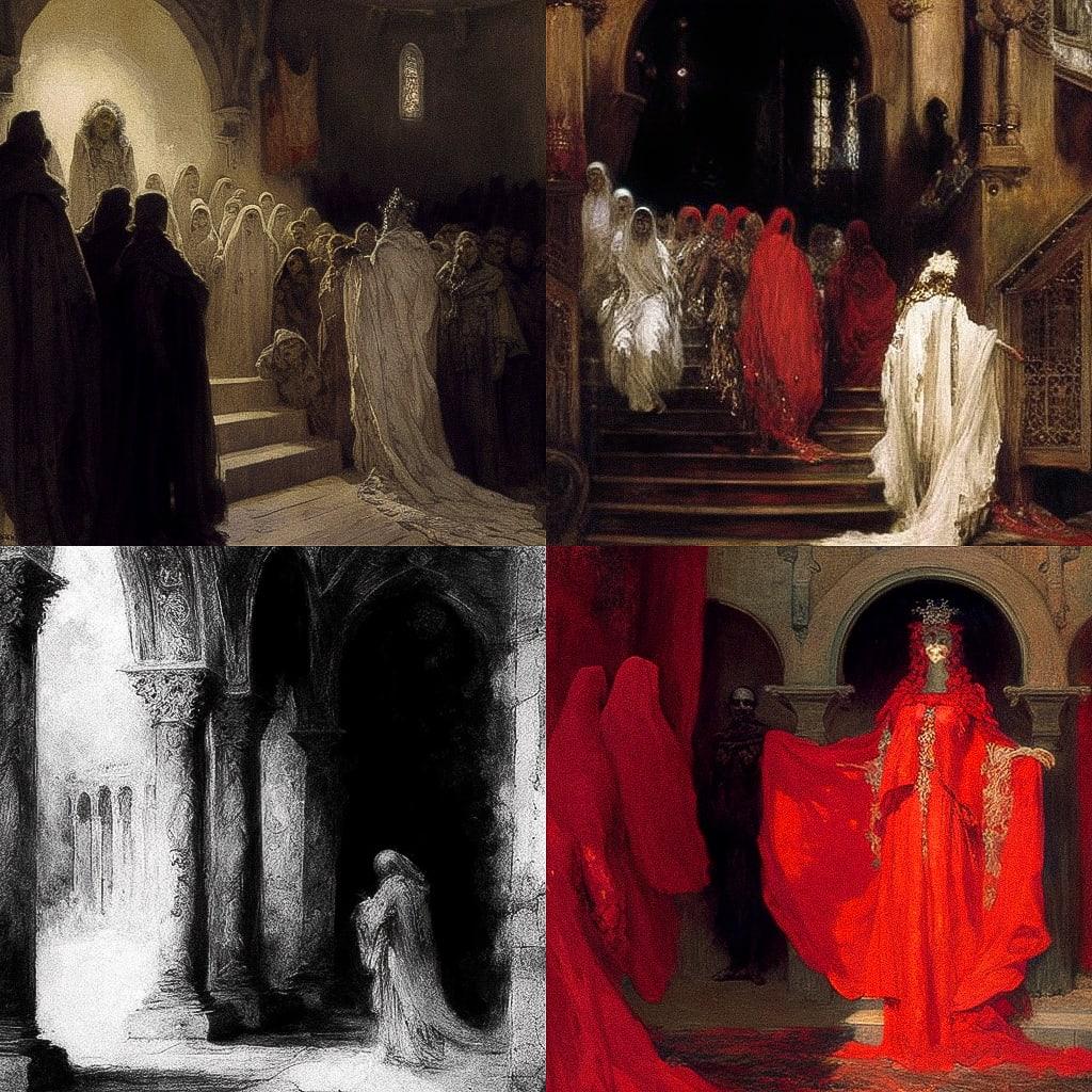 Edwin Austin Abbey style, Midjourney V4, render 1 of 4