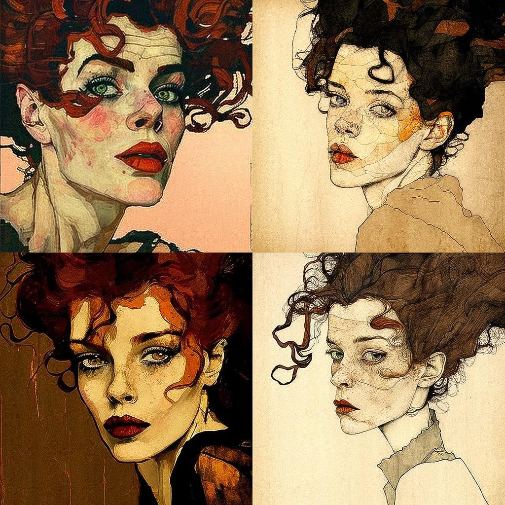 Egon Schiele style, Midjourney V4, render 1 of 4
