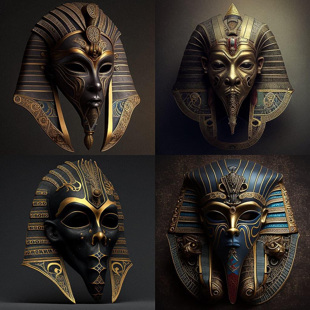 Egyptian funeral mask style, Midjourney V4, render 1 of 4