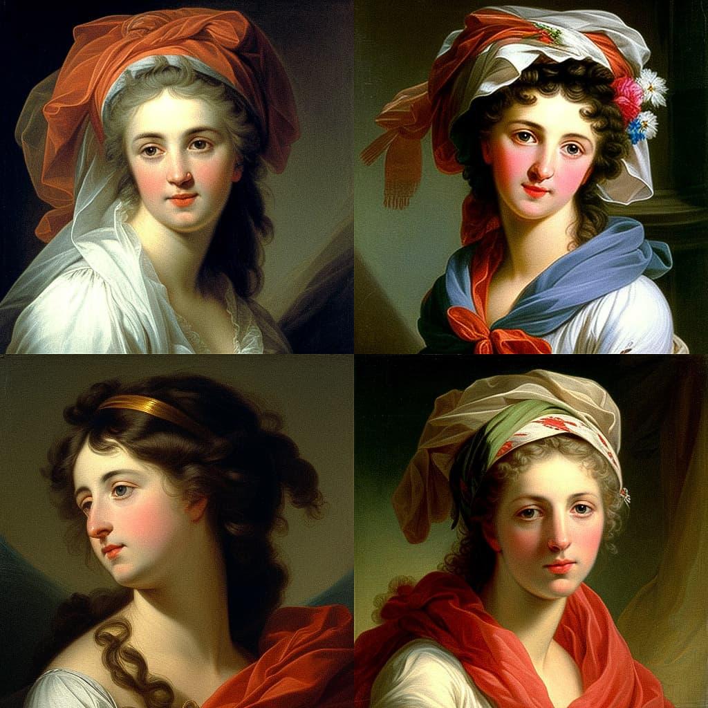 Elisabeth Vigee Le Brun style, Midjourney V4, render 1 of 4