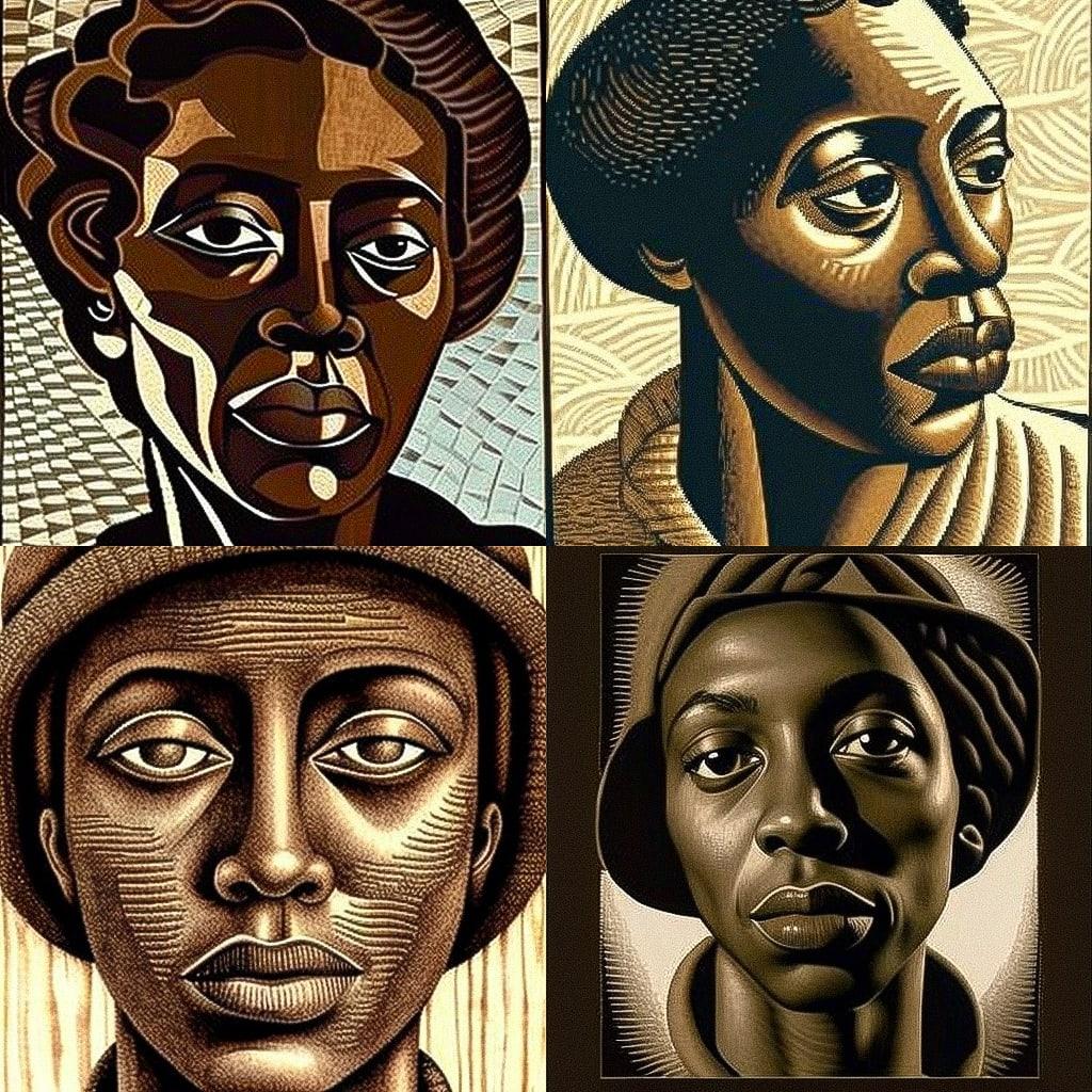Elizabeth Catlett style, Midjourney V4, render 1 of 4