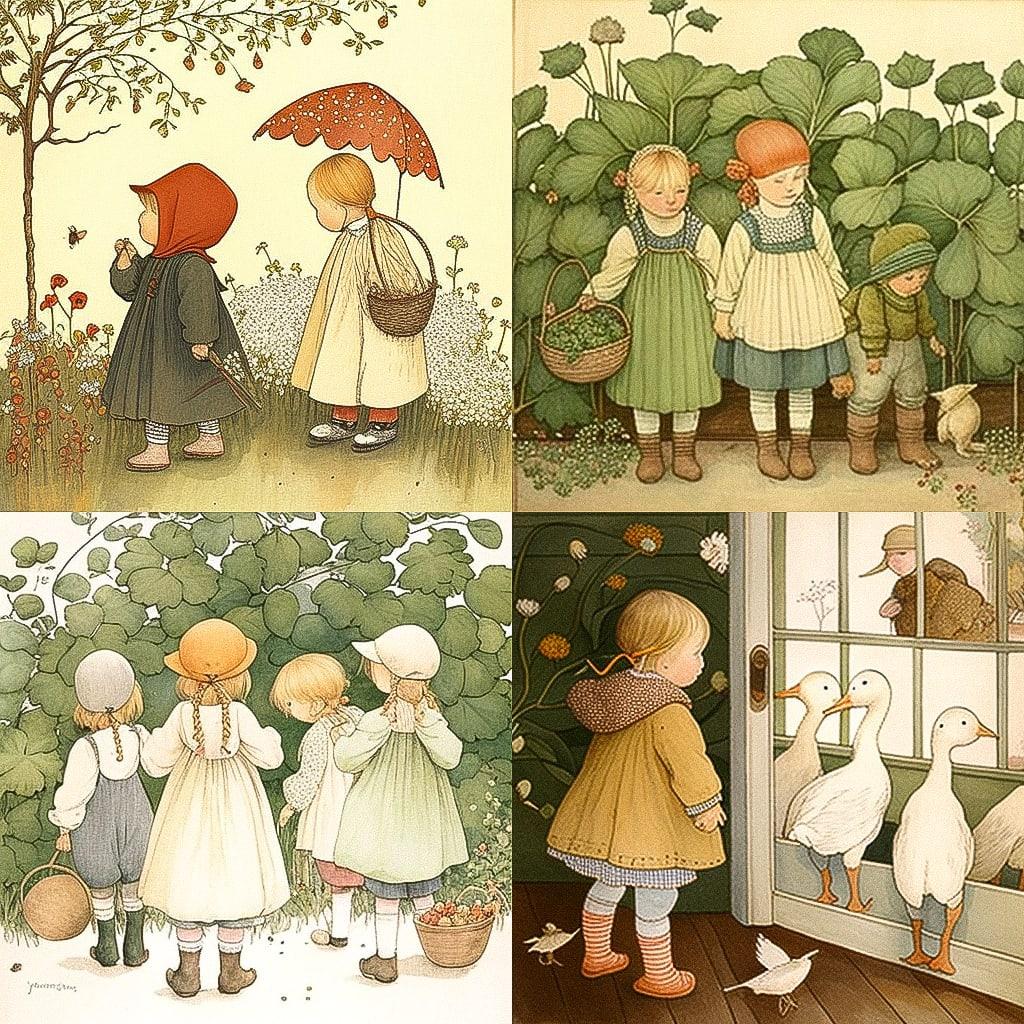 Elsa Beskow style, Midjourney V4, render 1 of 4