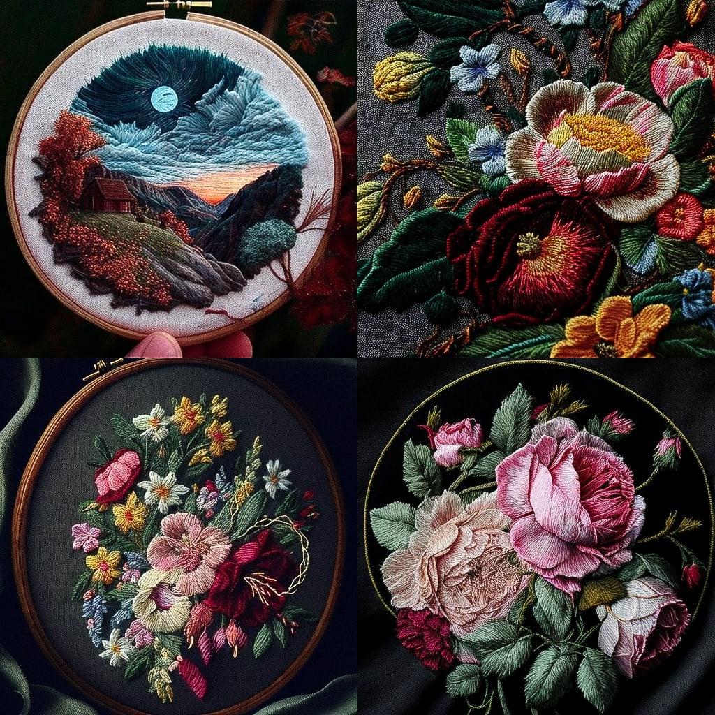 Embroidery style, Midjourney V4, render 1 of 4