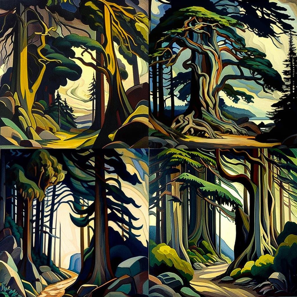 Emily Carr style, Midjourney V4, render 1 of 4