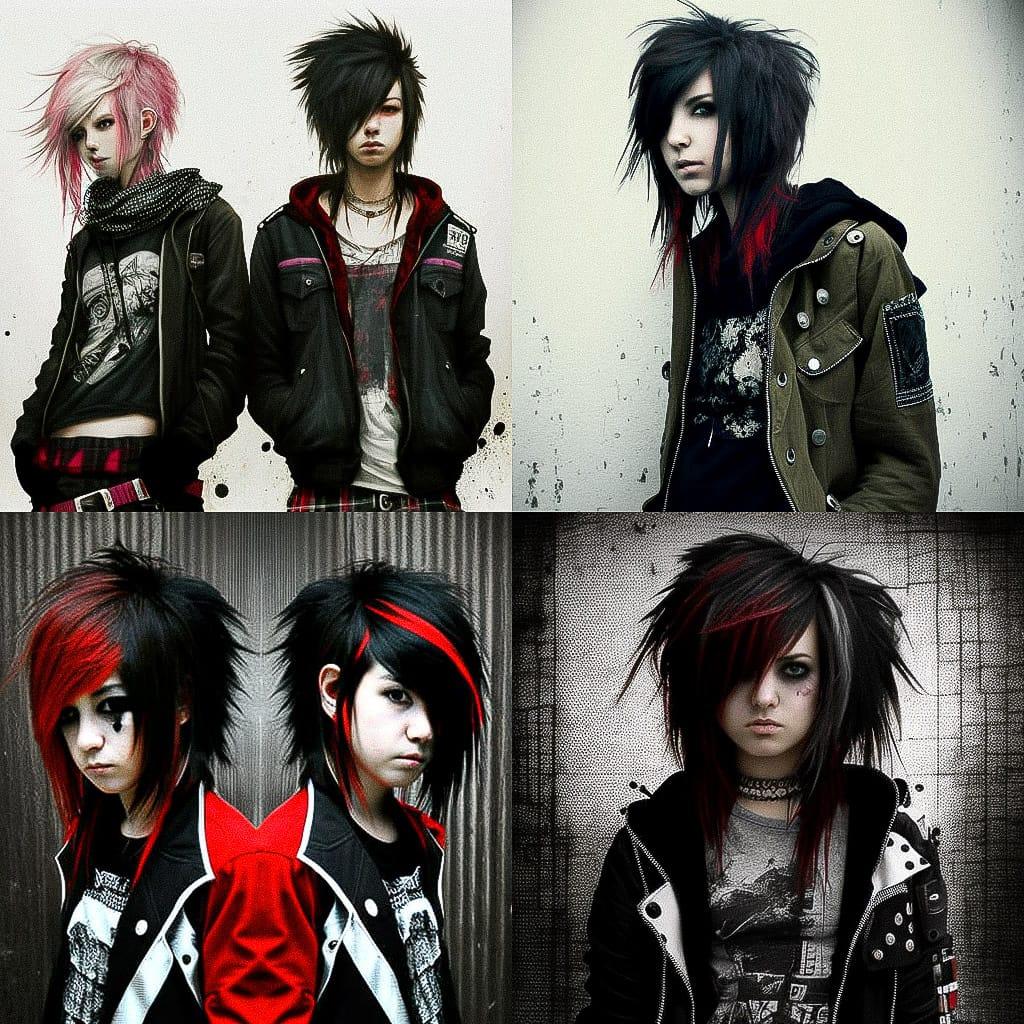 Emo fashion style, Midjourney V4, render 1 of 4