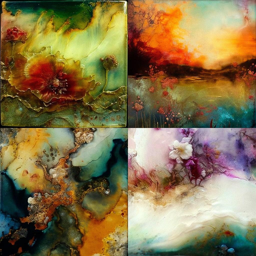 Encaustic paint style, Midjourney V4, render 1 of 4