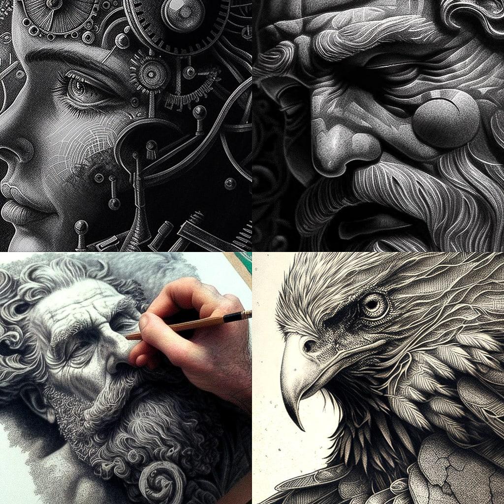 Engraving style, Midjourney V4, render 1 of 4