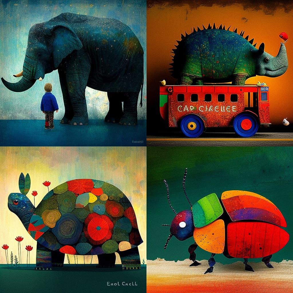 Eric Carle style, Midjourney V4, render 1 of 4