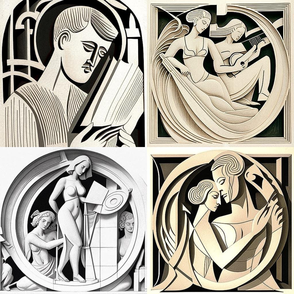 Eric Gill style, Midjourney V4, render 1 of 4