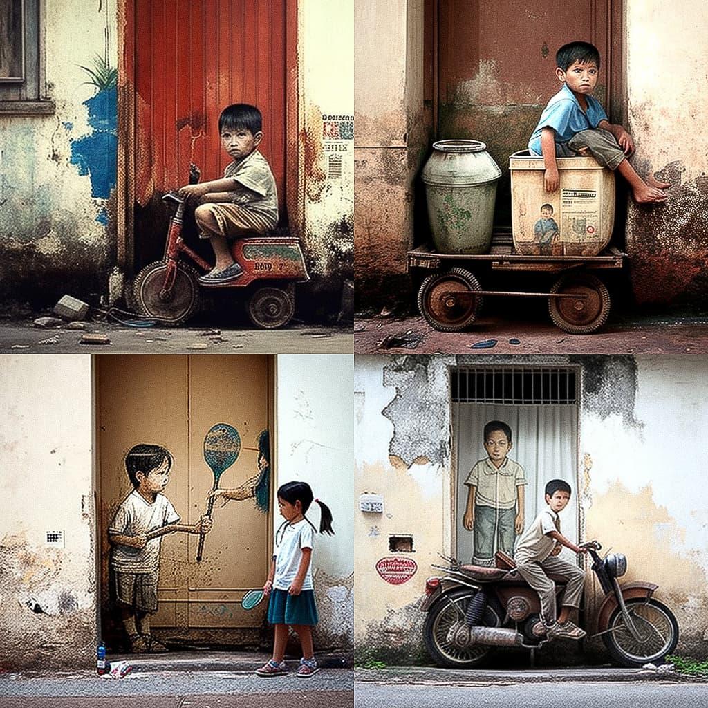Ernest Zacharevic style, Midjourney V4, render 1 of 4