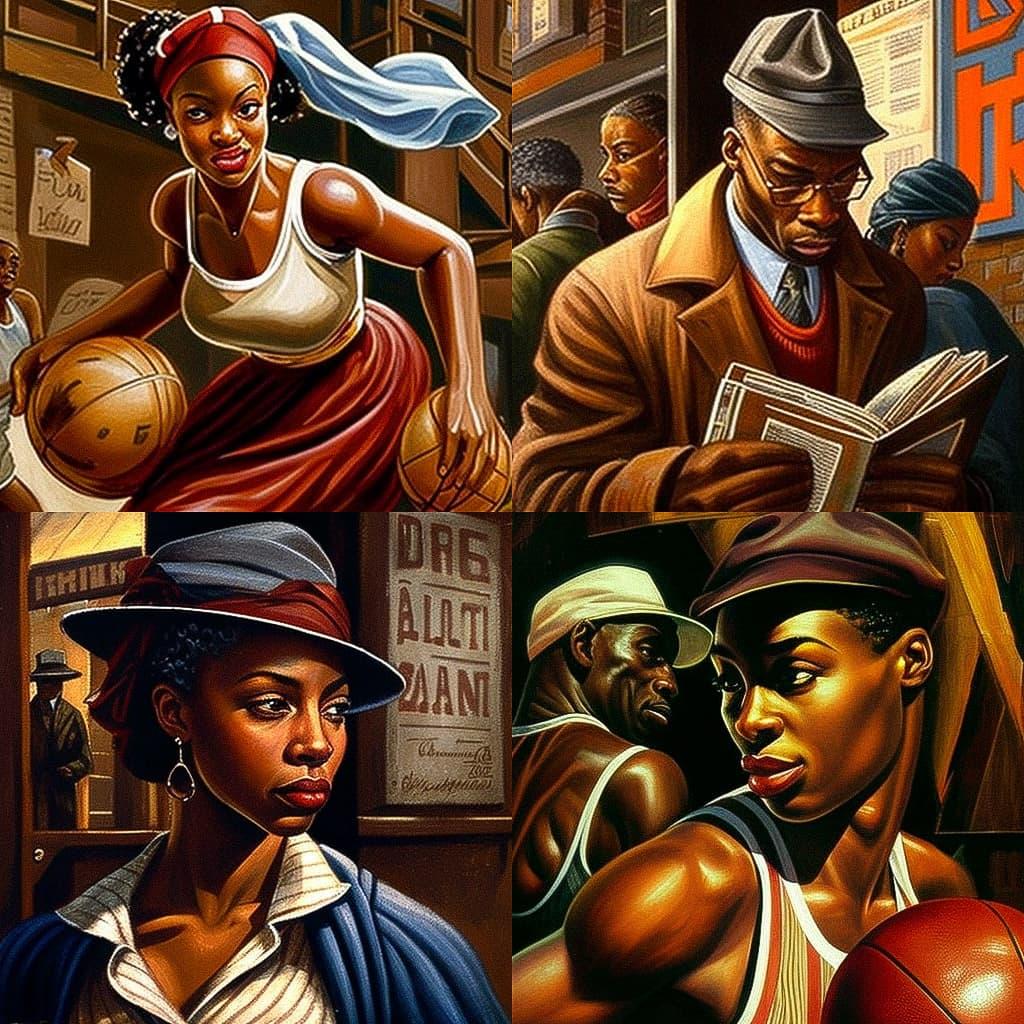 Ernie Barnes style, Midjourney V4, render 1 of 4