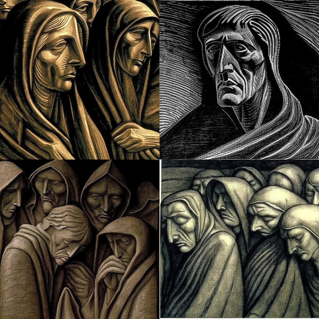 Ernst Barlach style, Midjourney V4, render 1 of 4