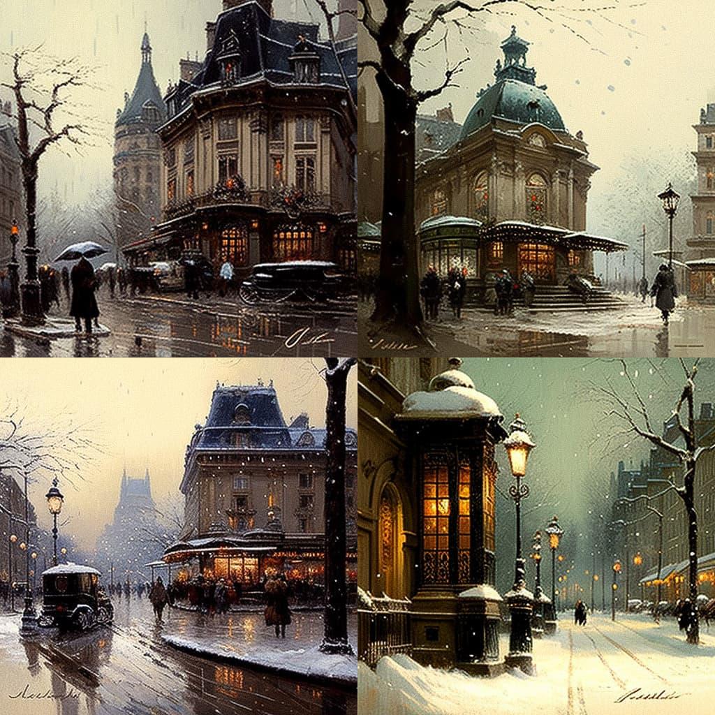 Eugene Galien-Laloue style, Midjourney V4, render 1 of 4