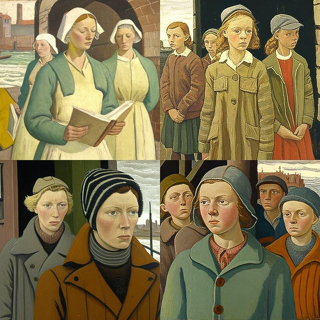 Evelyn Dunbar style, Midjourney V4, render 1 of 4