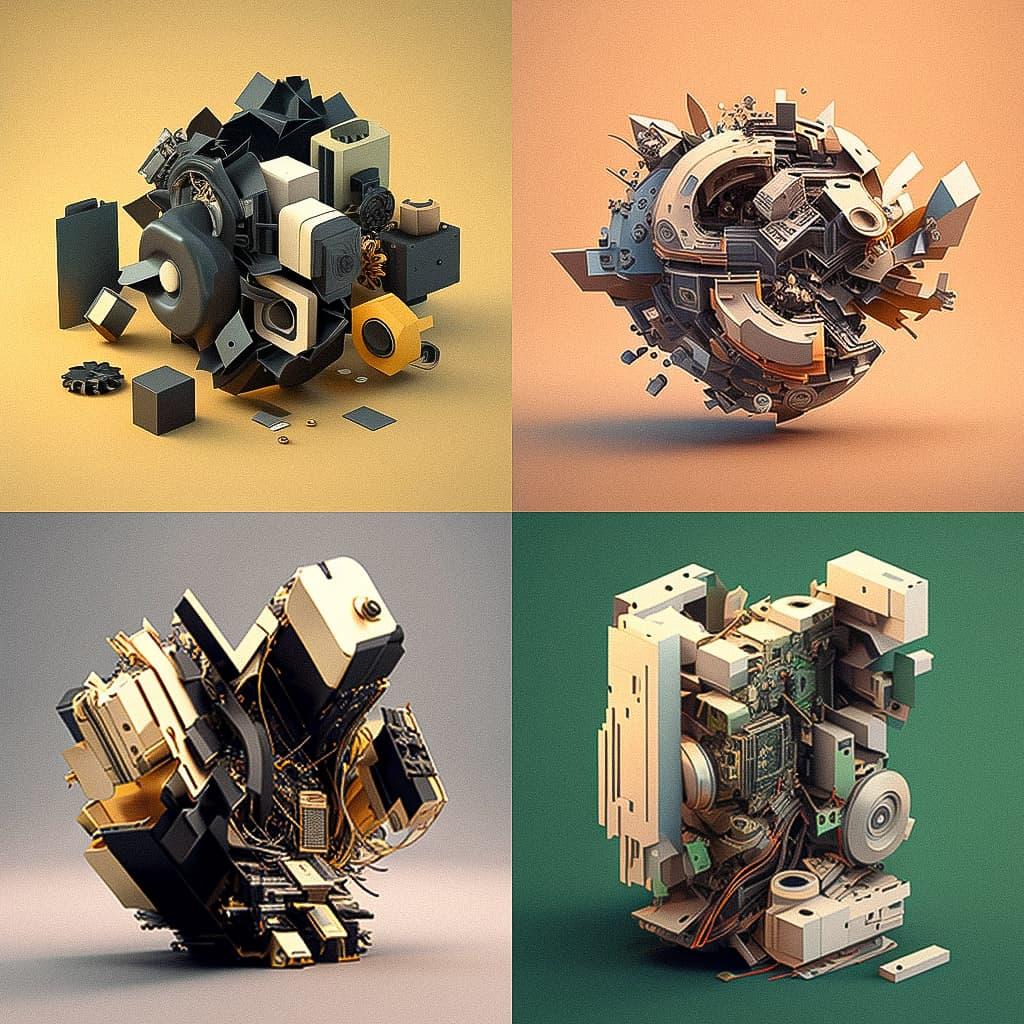 Exploded assembly style, Midjourney V4, render 1 of 4