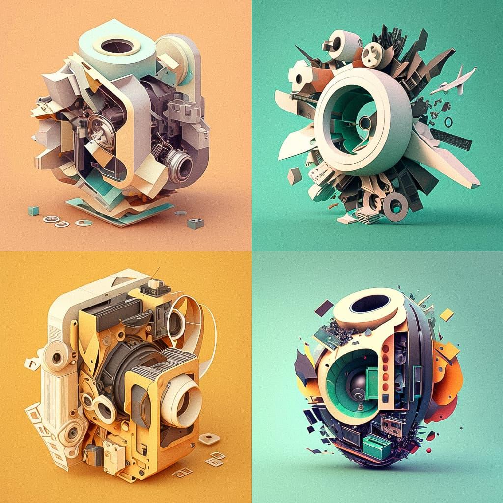 Exploded view style, Midjourney V4, render 1 of 4