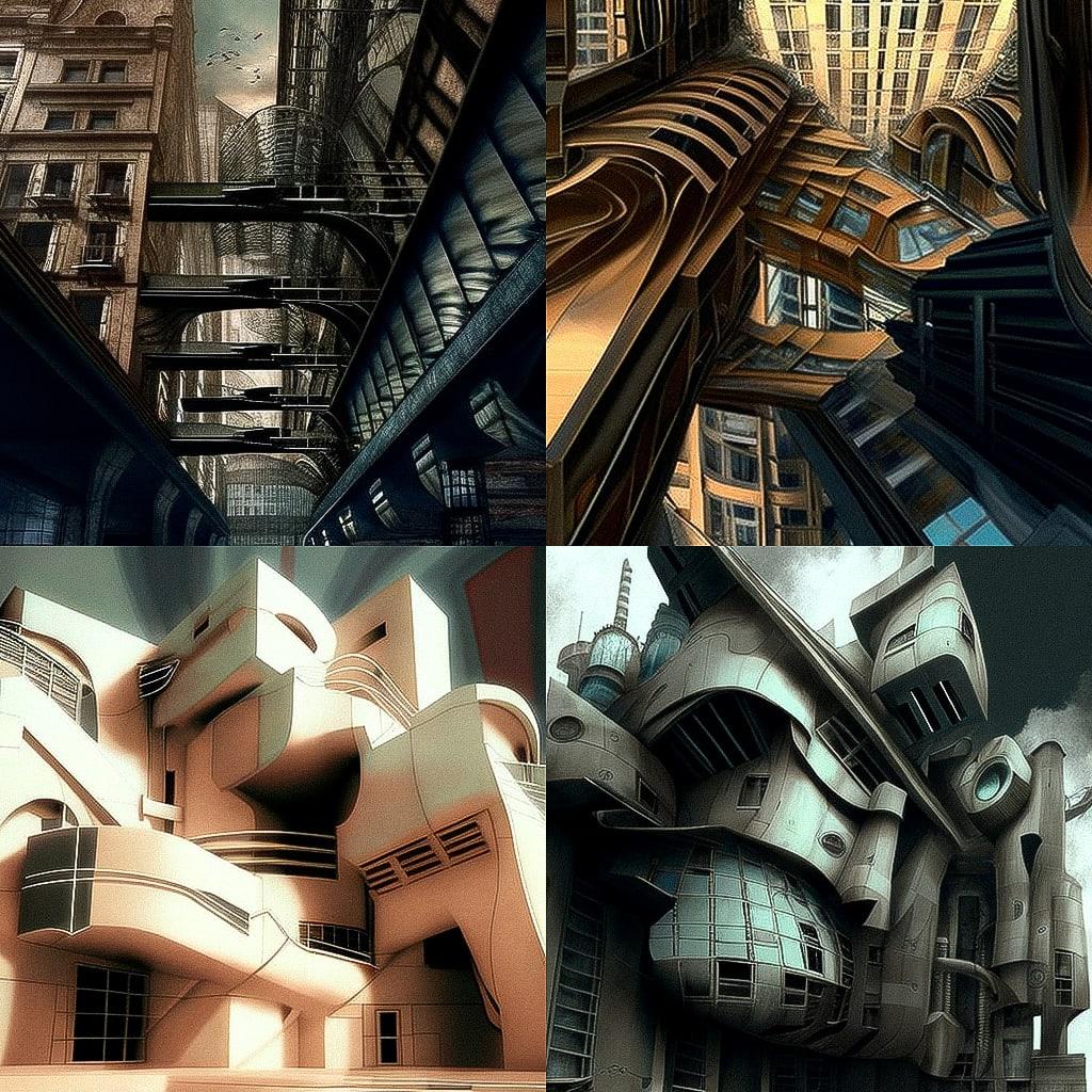 Expressionist architecture style, Midjourney V4, render 1 of 4