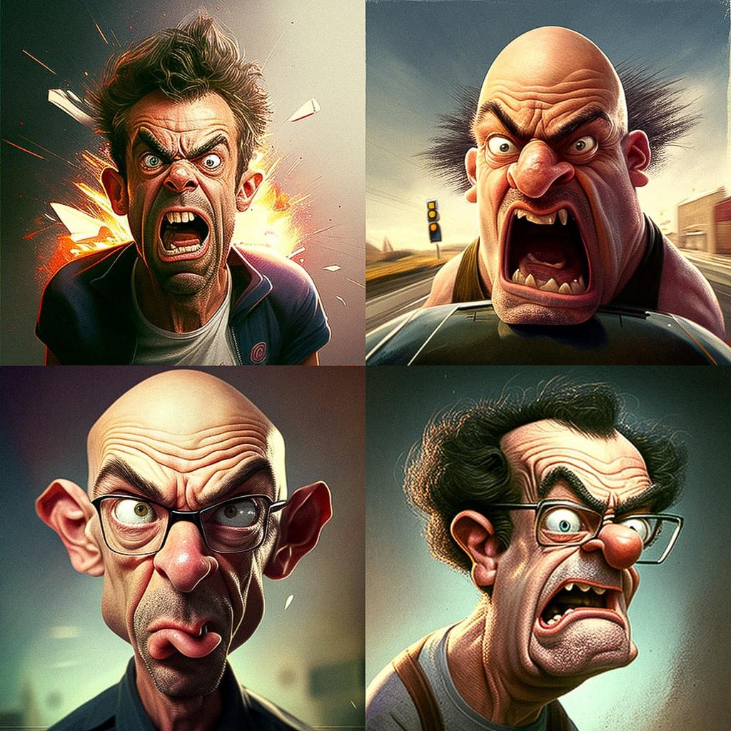 Extreme caricature style, Midjourney V4, render 1 of 4