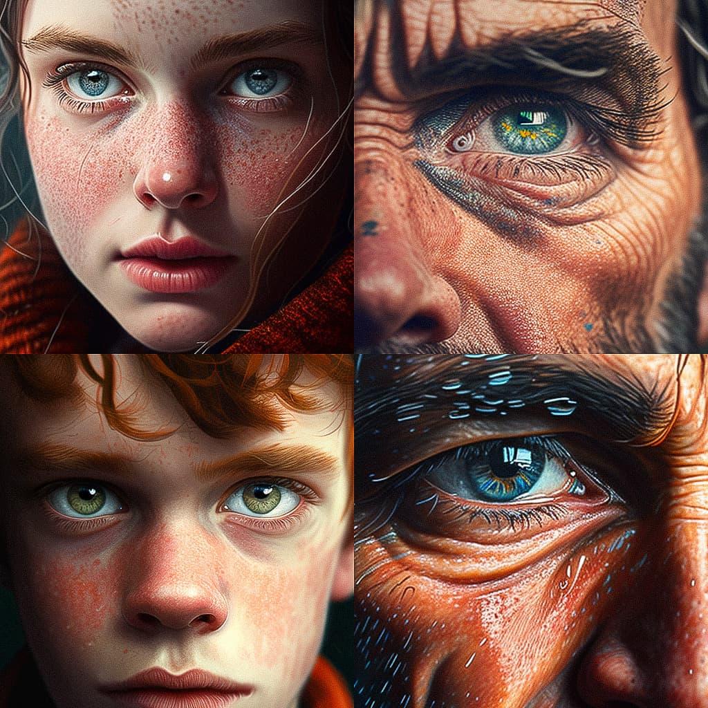 Extreme close-up portrait style, Midjourney V4, render 1 of 4